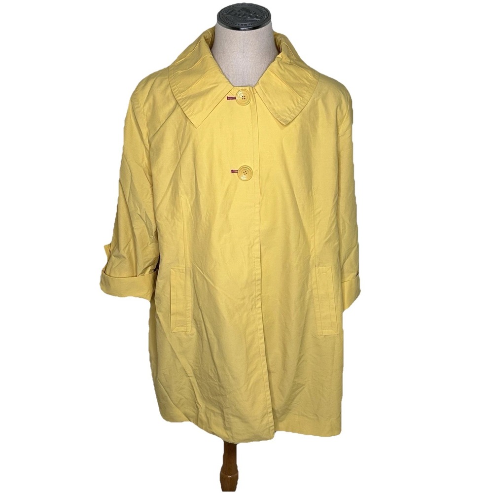 Larry Levine Yellow Unbelted Lined Coat Women's 3X Button & Snap Pockets New